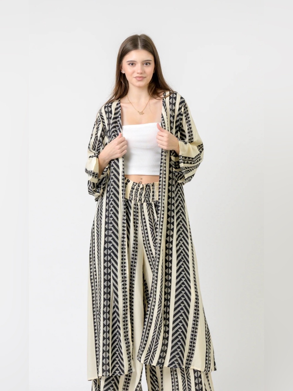 Rhea Cream/Black Long Duster